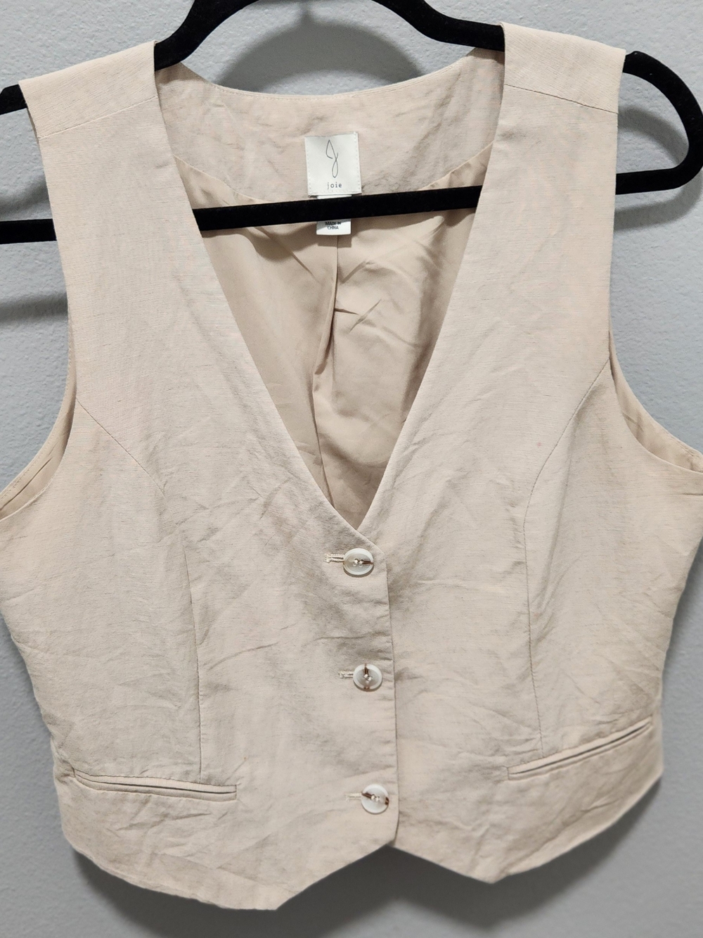 Joie Light Cream Button-Front Tailored Vest